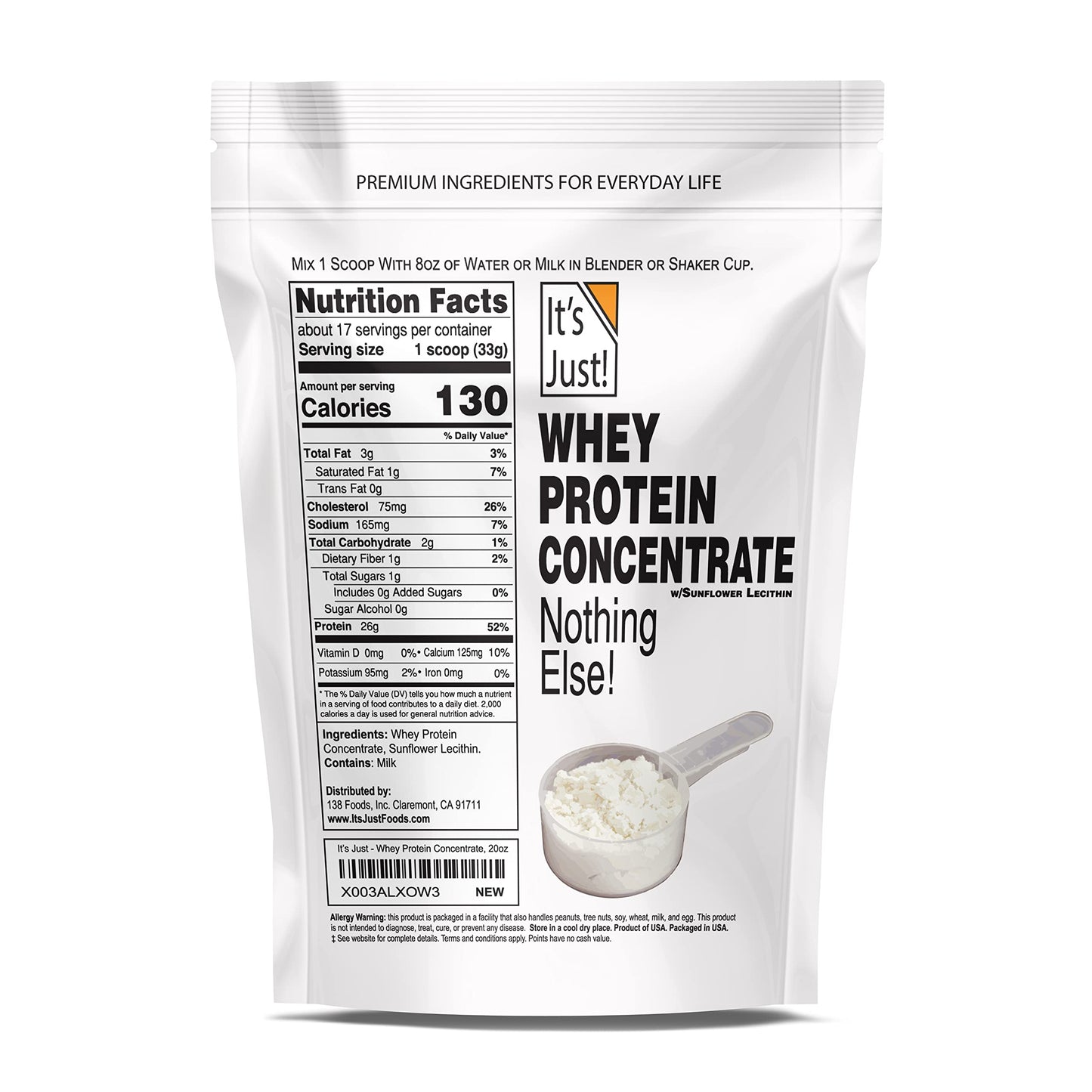 It's Just! - 100% Whey Protein Concentrate, Made in USA, Premium WPC-80, No Added