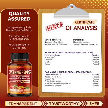 AUMETO Cayenne Pepper 15,400mg Ultra Complex with Cinnamon, Ginger Root, Cardamom