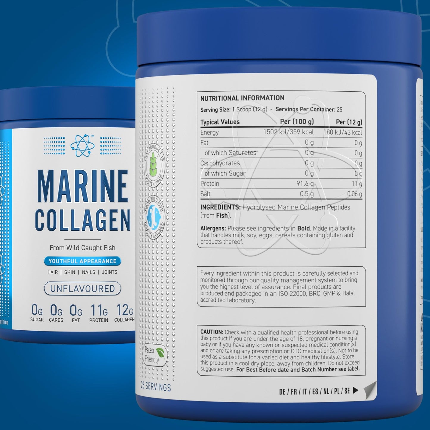 Applied Nutrition Marine Collagen Powder - Hydrolysed Collagen Protein, Healthy Skin, Hair, Nails