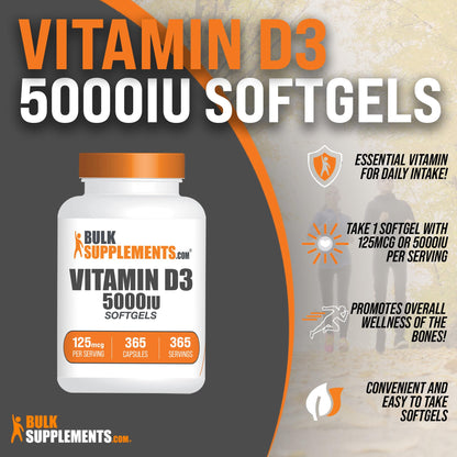 BULKSUPPLEMENTS.COM Vitamin D3 5000IU Softgels - Cholecalciferol, D3 Supplement