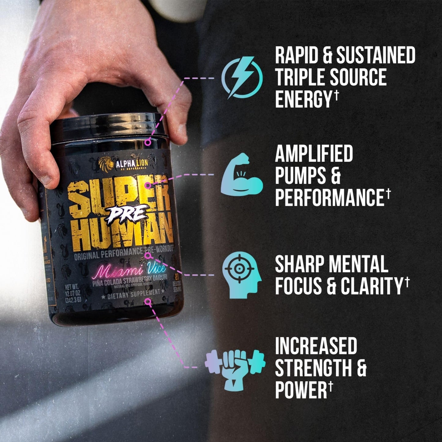 ALPHA LION Superhuman Pre Workout Powder & Post Workout Recovery Bundle, Sustained Energy & Focus + Lean Muscle Growth, Strength & Volume (Miami Vice & Muscle Marg)