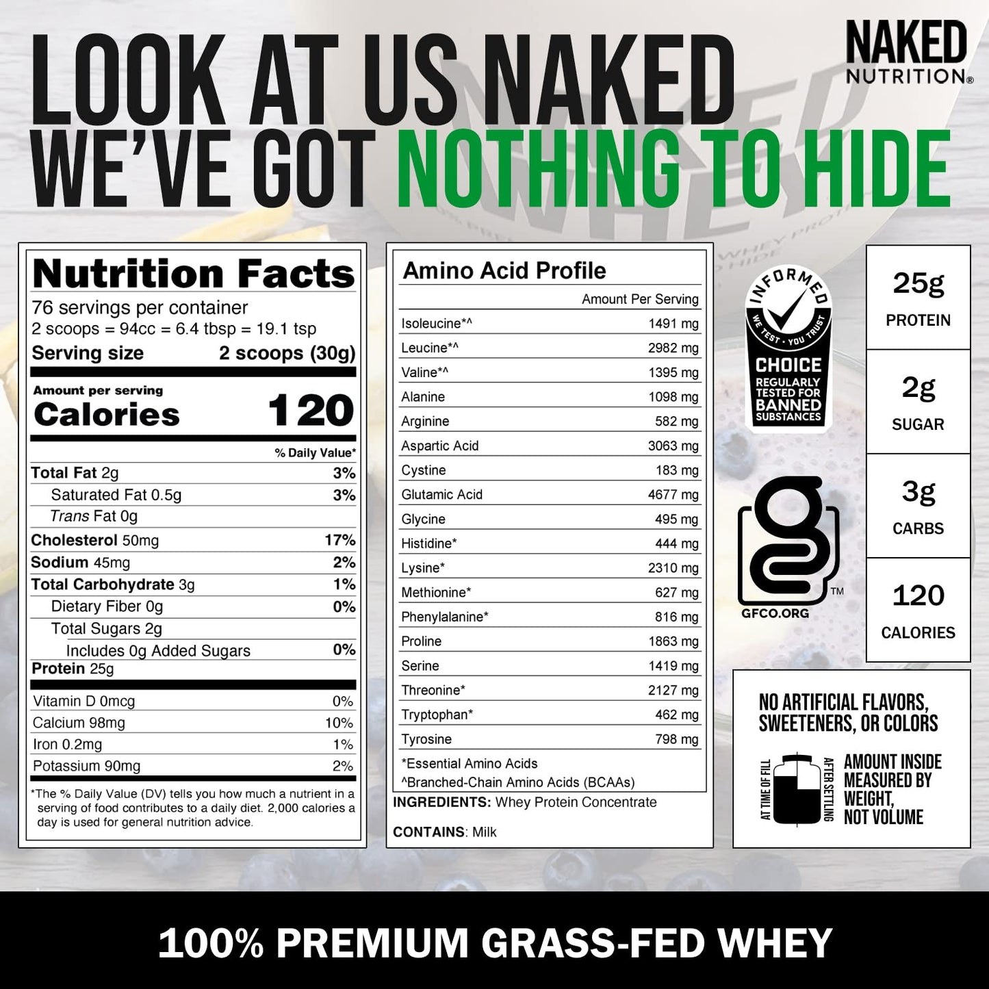 NAKED WHEY 5LB 100% Grass Fed Unflavored Whey Protein Powder - US Farms