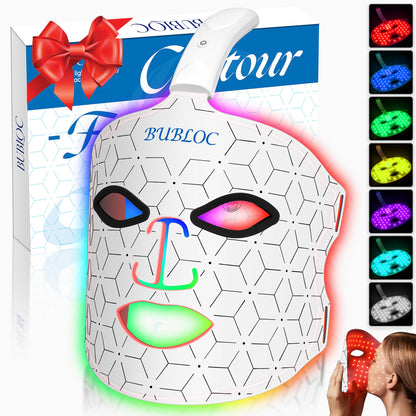 BUBLOC Red Light Therapy Mask, Led Contour Face Mask Light Therapy, 7 Color Red Light Face Mask