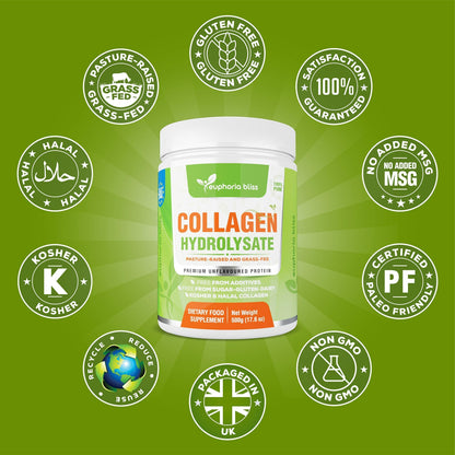 Premium Collagen Powder 500g Unflavoured High Grade Hydrolysed Collagen Joints, Bones, Gut, Wrinkles, Hair, Skin, Nails, Pain, Injury, Sleep, Fitness, Keto