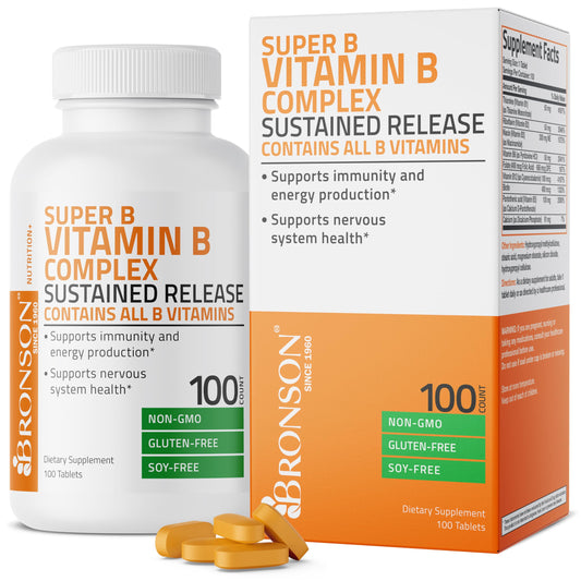 Bronson Super B Vitamin B Complex Sustained Slow Release Vitamin B1, B2, B3, B6, B9 