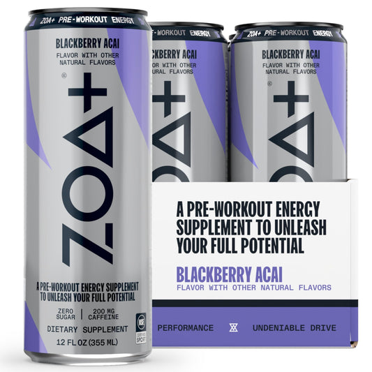 ZOA Plus Sugar-Free Pre-Workout Drink, Ready to Drink with Nitric Oxide, Vitamin B, C and D