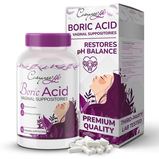 BORIC ACID SUPPOSITORIES FOR WOMEN - 60 CAPSULES PACK, 600 MG EACH | VAGINAL HEALTH