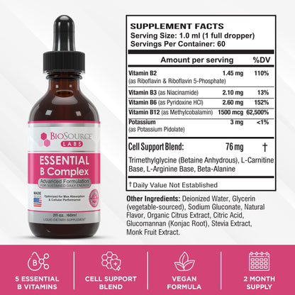 BioSource Labs Essential B Complex - Daily Vegan Vitamin B-Complex Sublingual Liquid