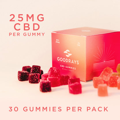 Goodrays - CBD Gummies - High Strength 30 x 25mg Mixed Fruits CBD Edibles