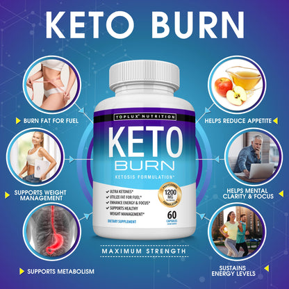 Toplux Keto Burn Pills Ketosis Weight Loss - 1200 Mg Ultra Advanced Natural Ketogenic