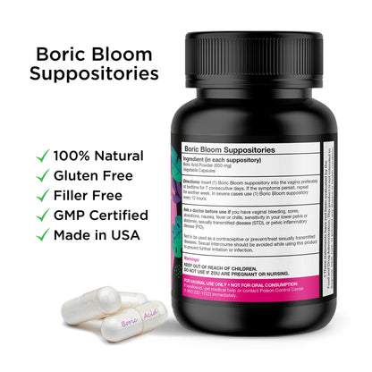 Boric Acid Suppositories - Vaginial Suppository Bacterial Vaginosis, pH Balance for Women Pills