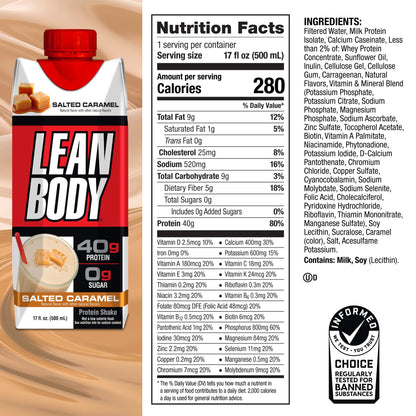 Lean Body Ready-to-Drink Salted Caramel Protein Shake, 40g Protein, Whey Blend