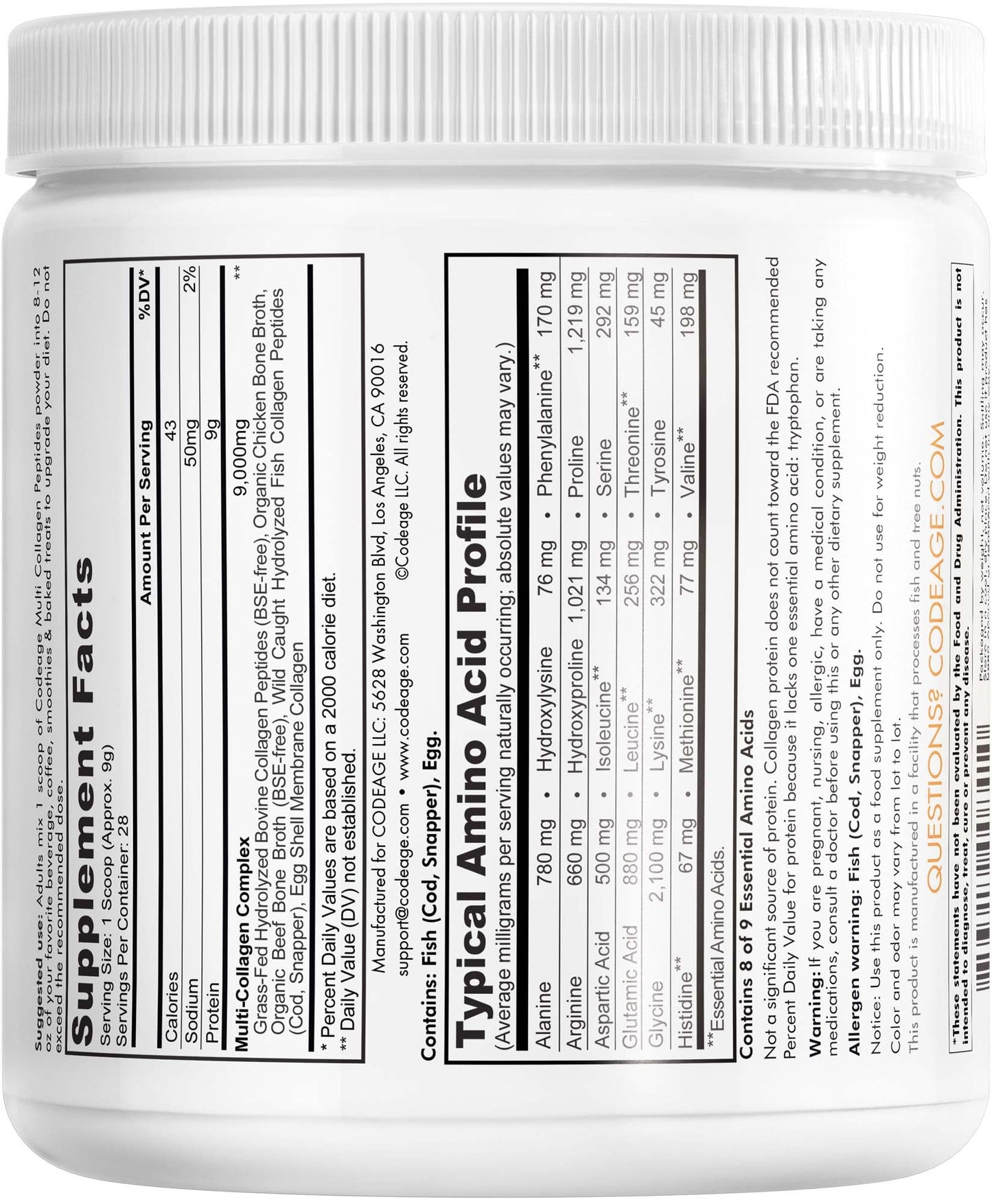 Codeage Multi Collagen Protein Powder Peptides, Hydrolyzed, Type I, II, III, V, X Grass Fed All in One Super Bone