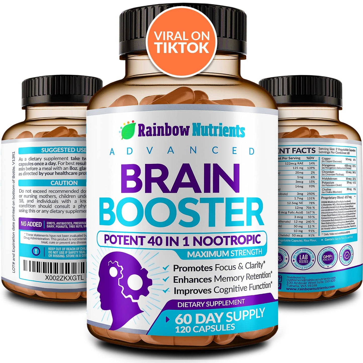 40-in-1 Brain Booster Supplements for Memory, Focus, Clarity, Energy, Performance