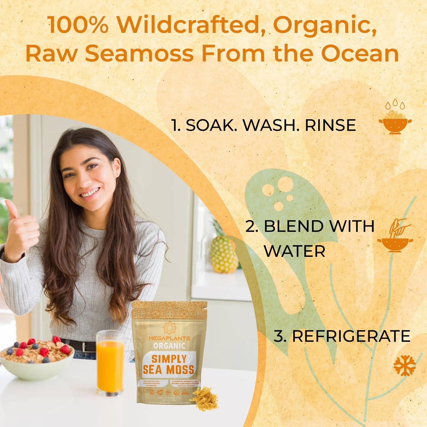 MEGAPLANTS Organic Sea Moss | Makes 228 Servings of Seamoss Gel | Pre-Washed