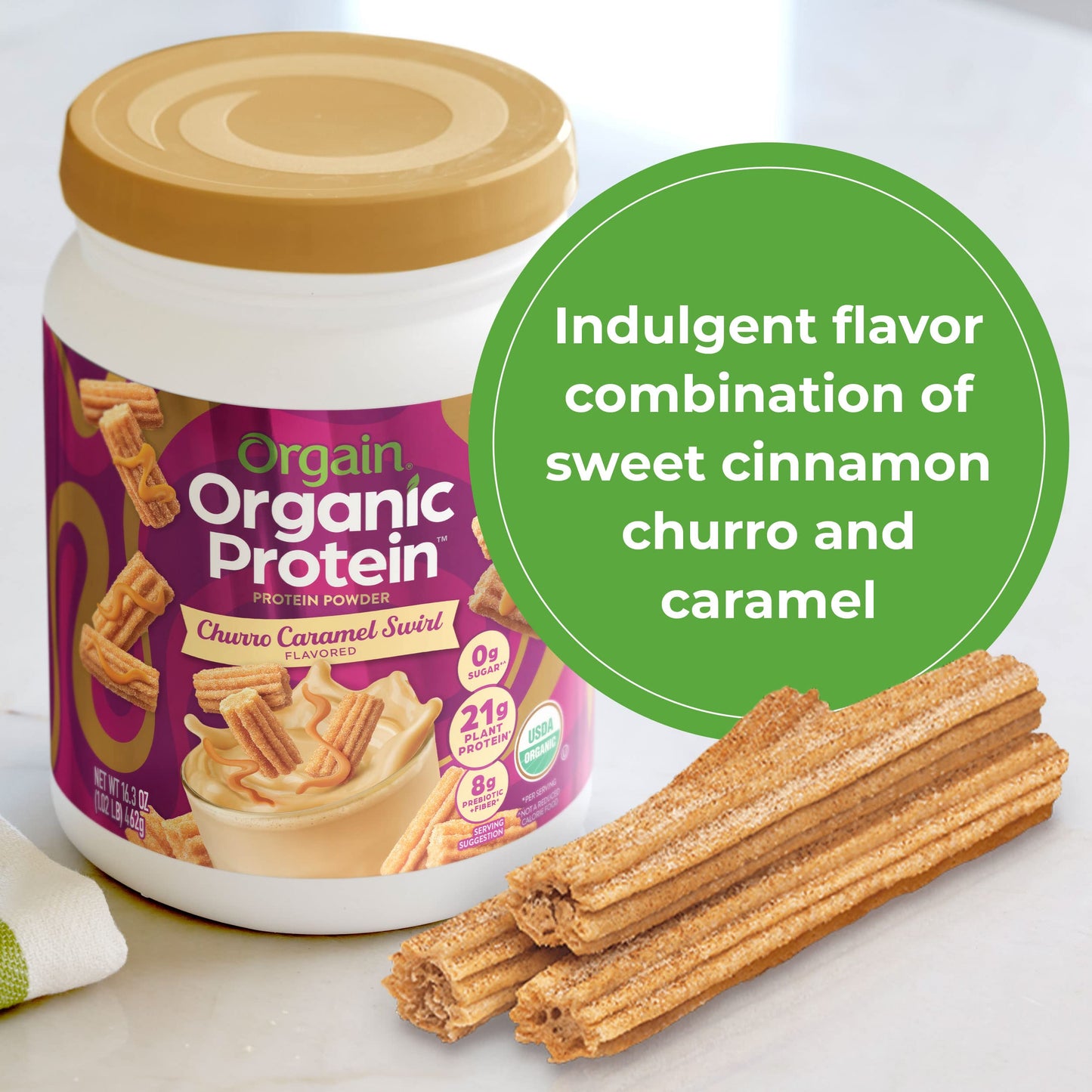 Orgain Organic Vegan Protein Powder, Churro Caramel Swirl - 21g Plant Based Protein