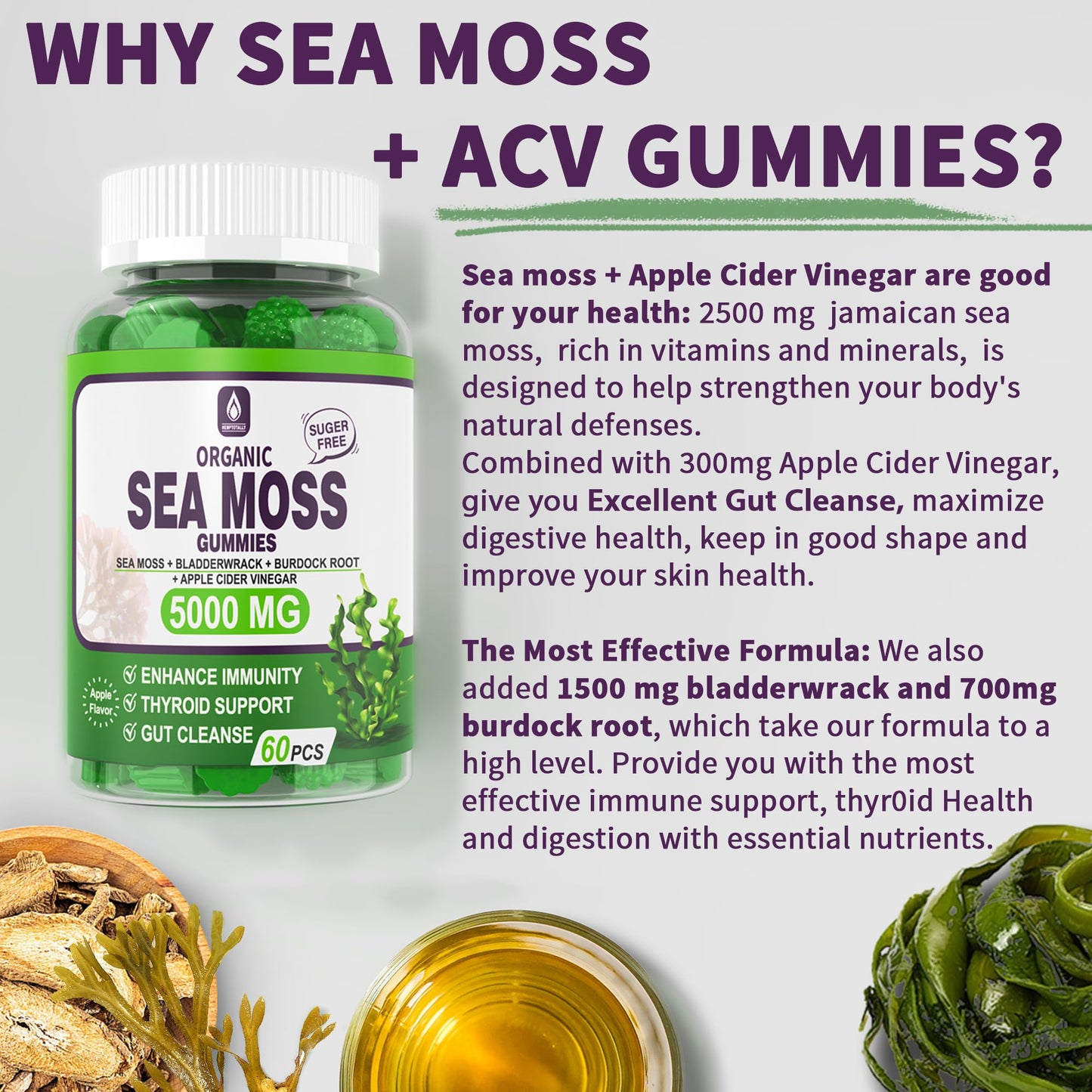 Sea Moss Supplement 5000mg, Sugar Free Sea Moss Gummies, Irish Sea Moss