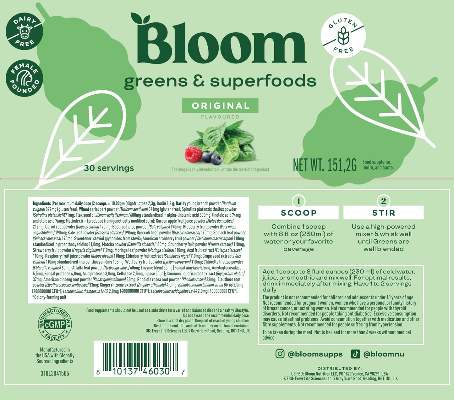 Bloom Nutrition Greens and Superfoods Powder for Digestive Health, Greens Powder