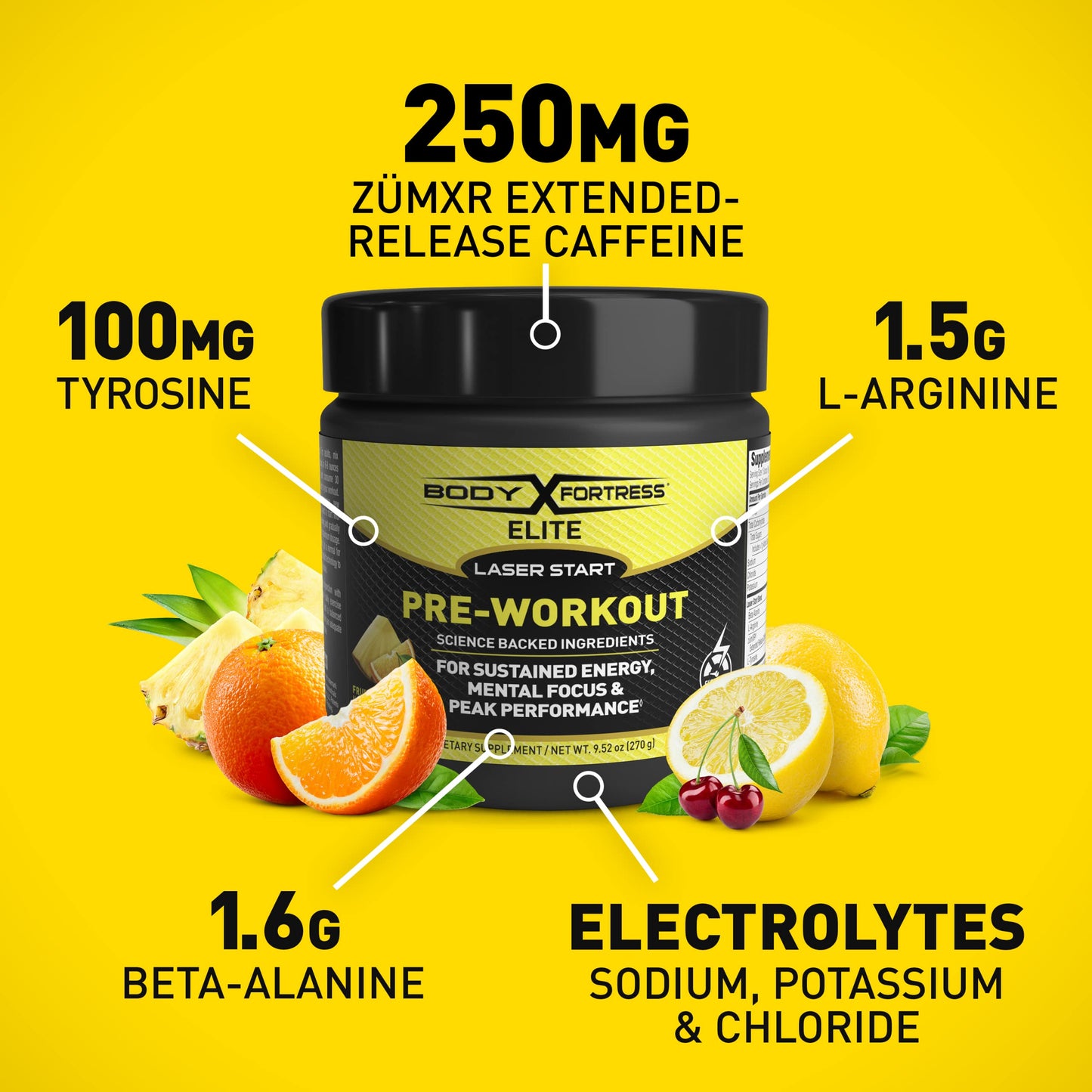 Body Fortress Elite Laser Start Pre-Workout Powder,ZümXR Caffeine for Sustained Energy