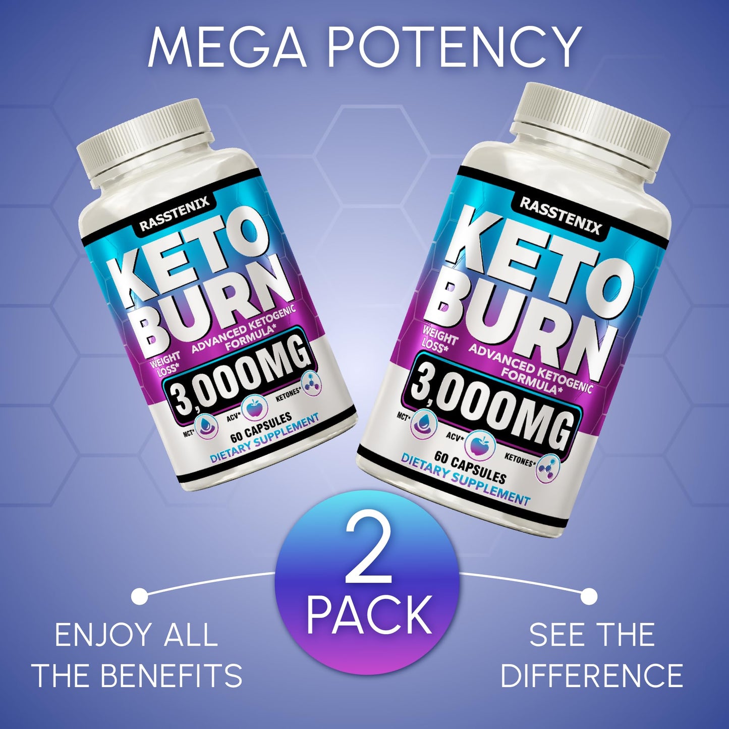 Rasstenix (2 Pack) Keto Pills - Lean Keto Diet Pills - Weight Fat Management Loss