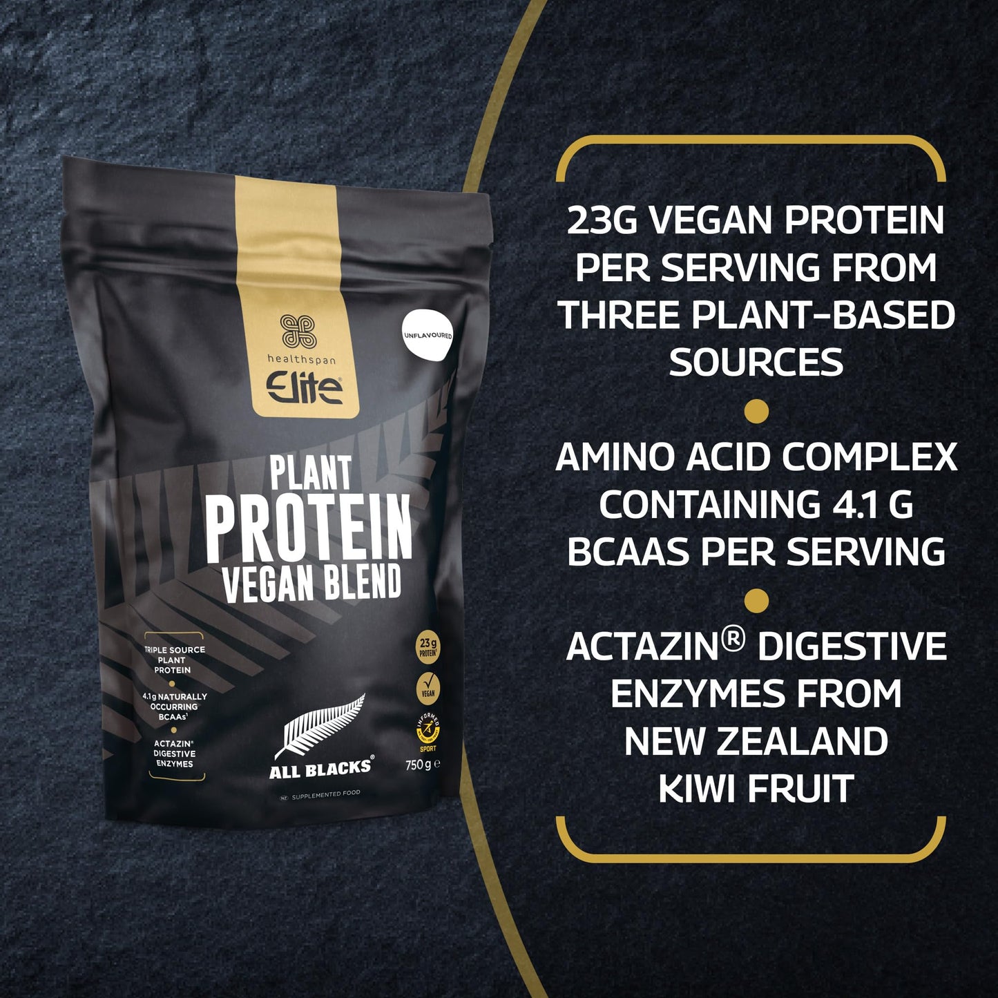 Healthspan Elite Plant Protein Vegan Blend (750g) | All Blacks Partner | 23g Protein Per Serving