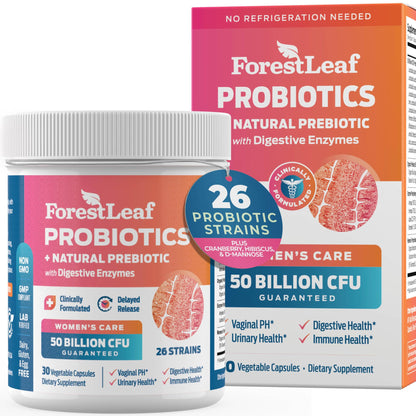 ForestLeaf Womens Probiotic 50 Billion CFU with Organic Prebiotics, Digestive Enzymes