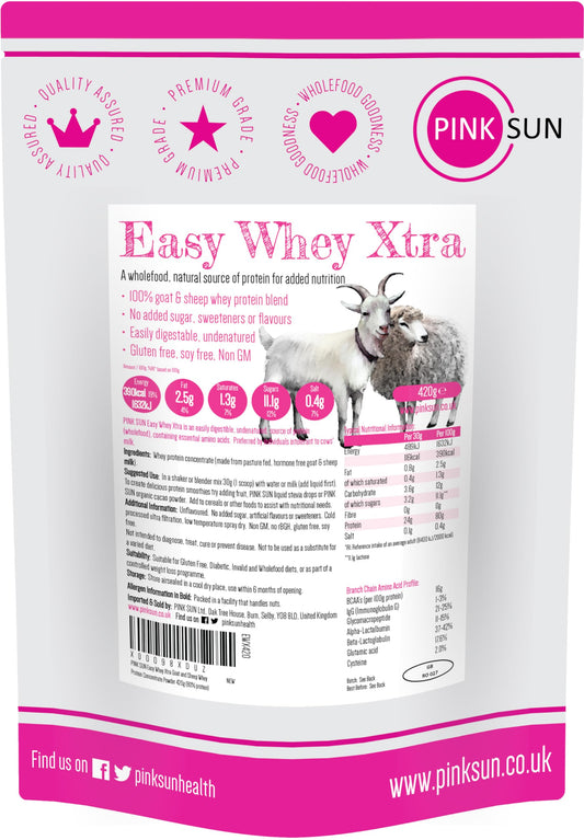 PINK SUN Goat Sheep Whey Protein Powder 420g (80% Protein) Pure Unflavoured Concentrate