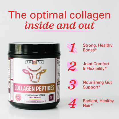 Zhou Collagen Peptides Hydrolyzed Protein Powder – Grass Fed, Pasture Raised, Unflavored