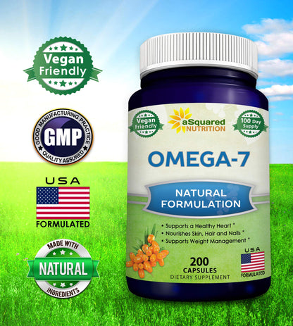 aSquared Nutrition Purified Omega 7 Fatty Acids-200 Capsules from Natural Sea Buckthorn