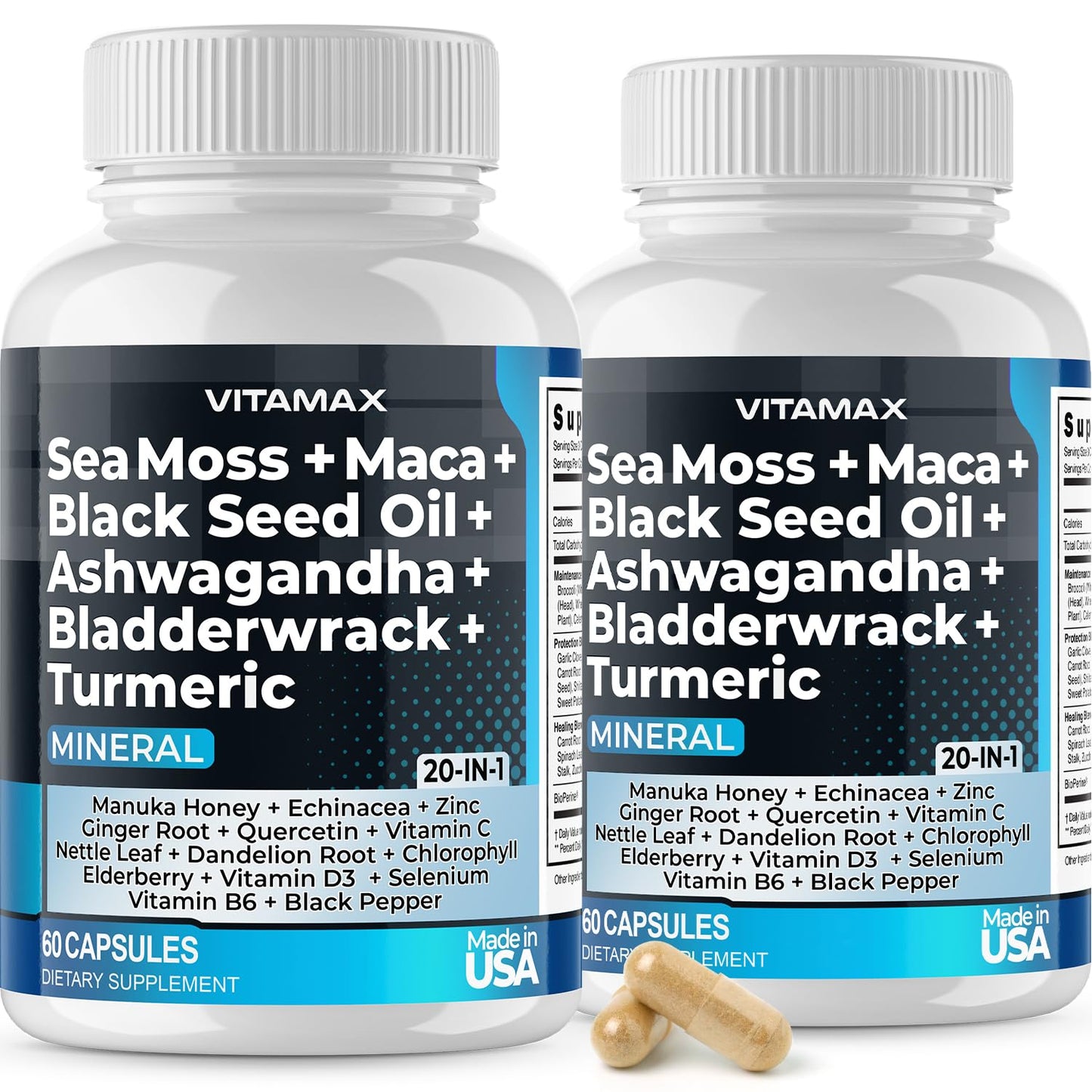 Sea Moss 3000mg Maca 1000mg Black Seed Oil 2000mg Ashwagandha 1000mg Bladderw