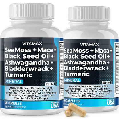 Sea Moss 3000mg Maca 1000mg Black Seed Oil 2000mg Ashwagandha 1000mg Bladderw