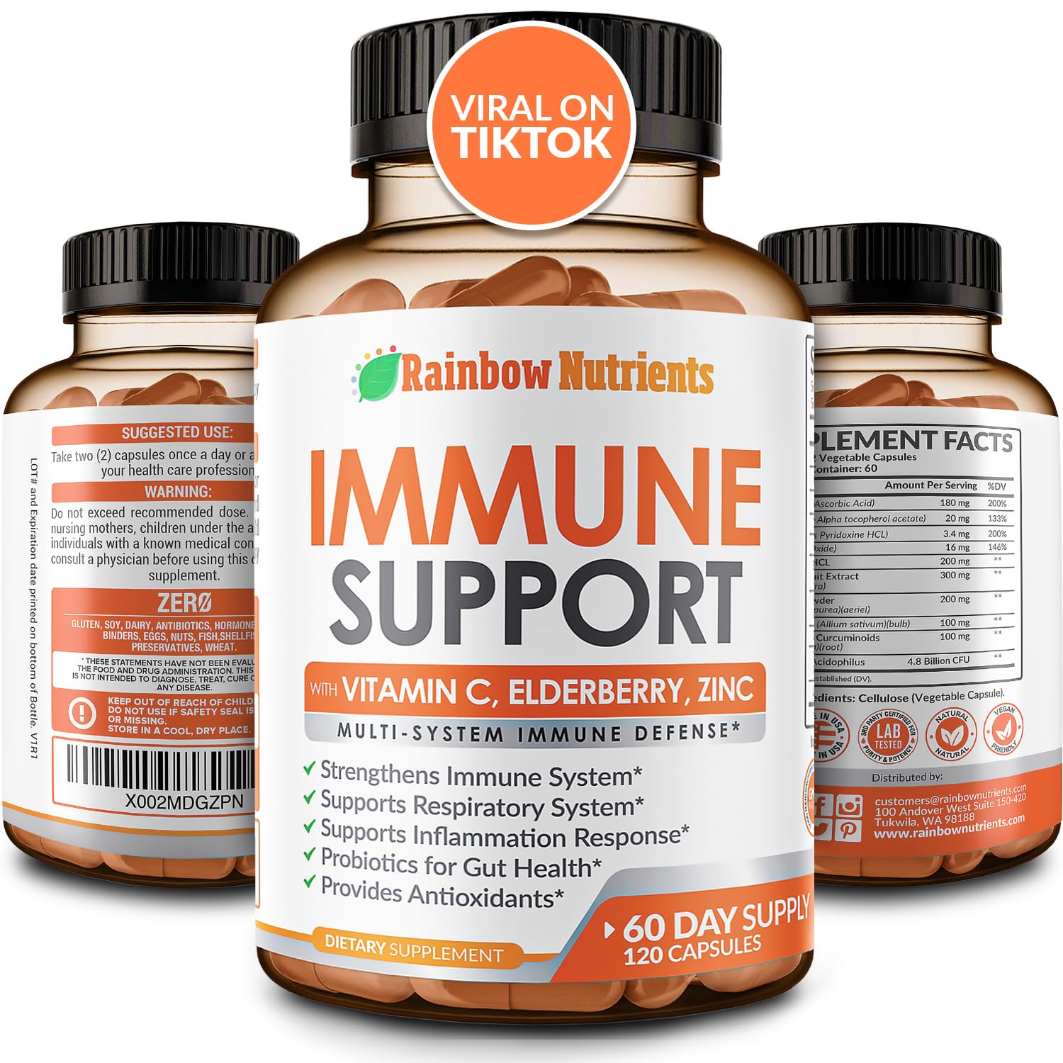 10 in 1 Immune Support Supplement (No Fillers) | Vitamin C, Zinc, Elderberry, Echinacea