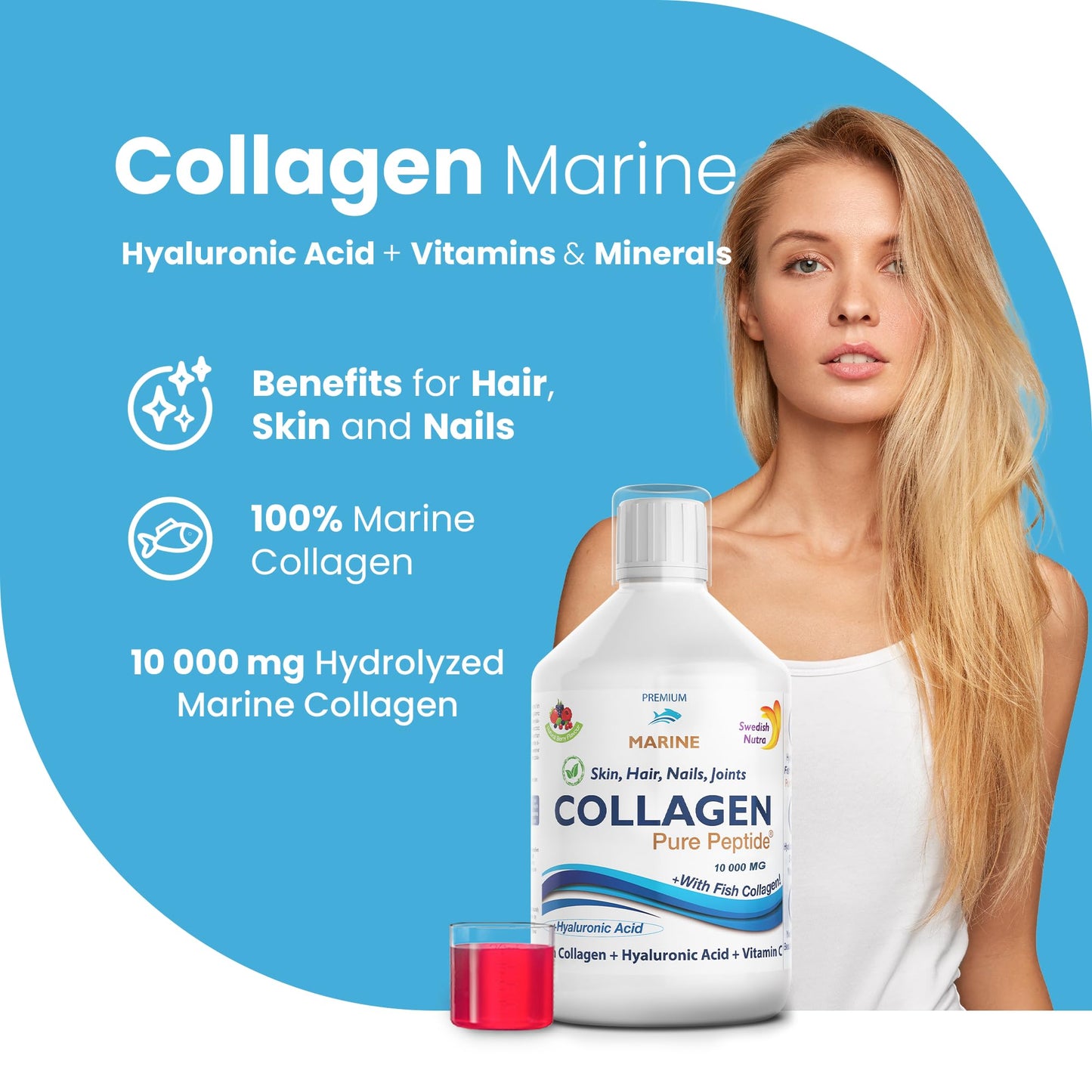 Marine Liquid Collagen 10000mg 500 ml I Pure Hydrolyzed Collagen Peptides