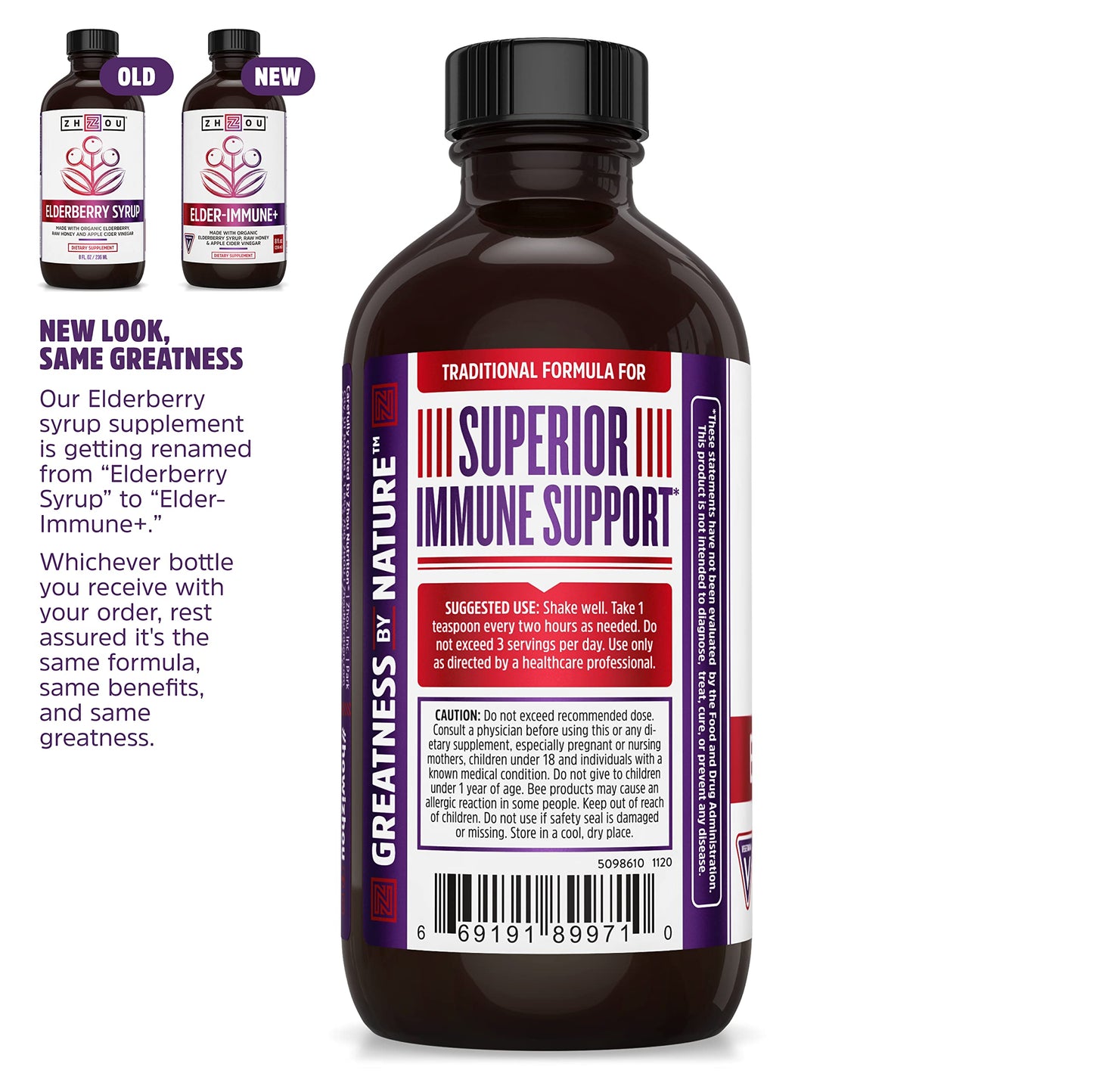 Zhou Nutrition Elderberry Syrup, Immune System Booster with Organic Elderberry Syrup