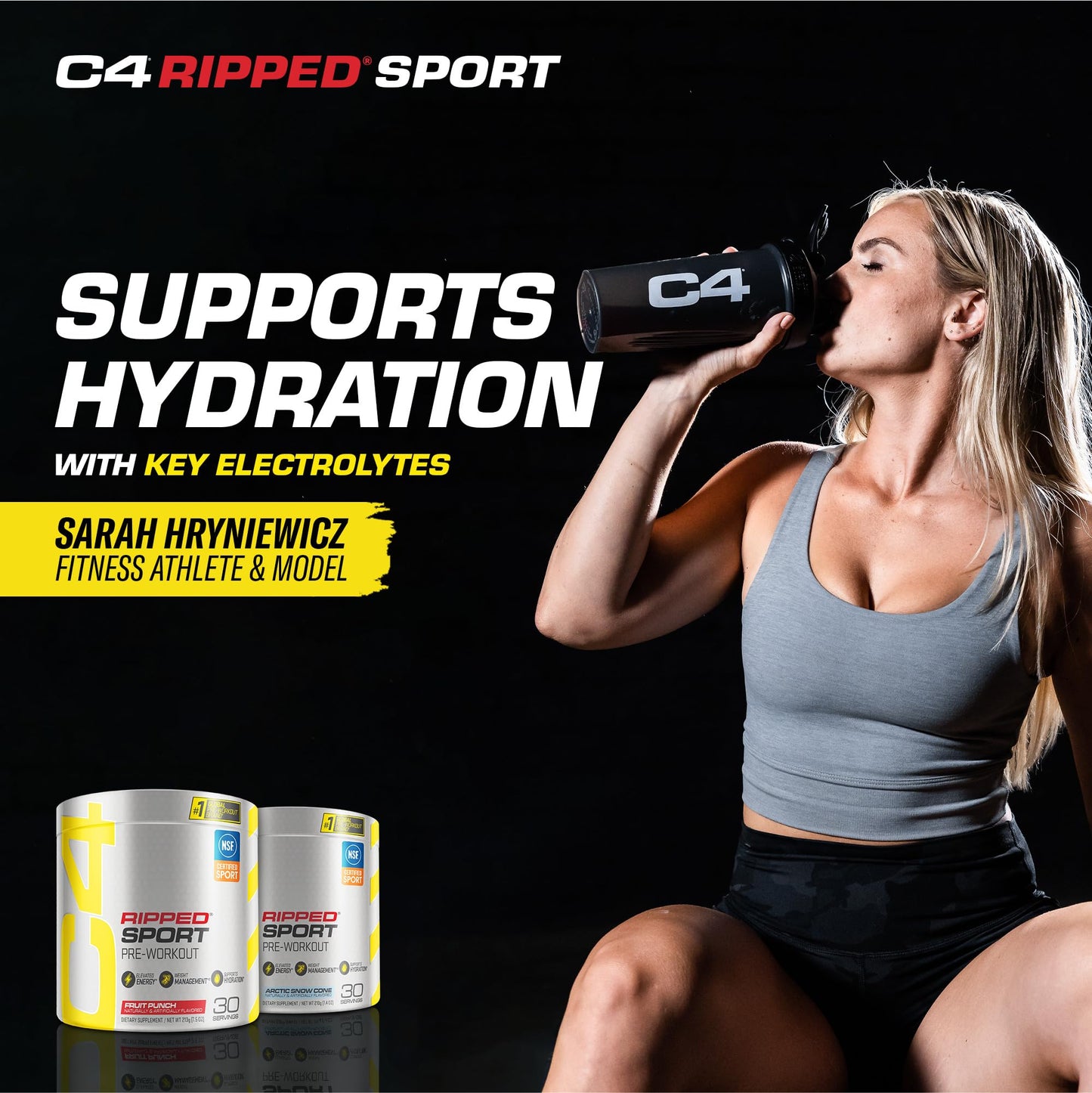 C4 Ripped Sport Pre Workout Powder Fruit Punch - NSF Certified for Sport + Sugar Free