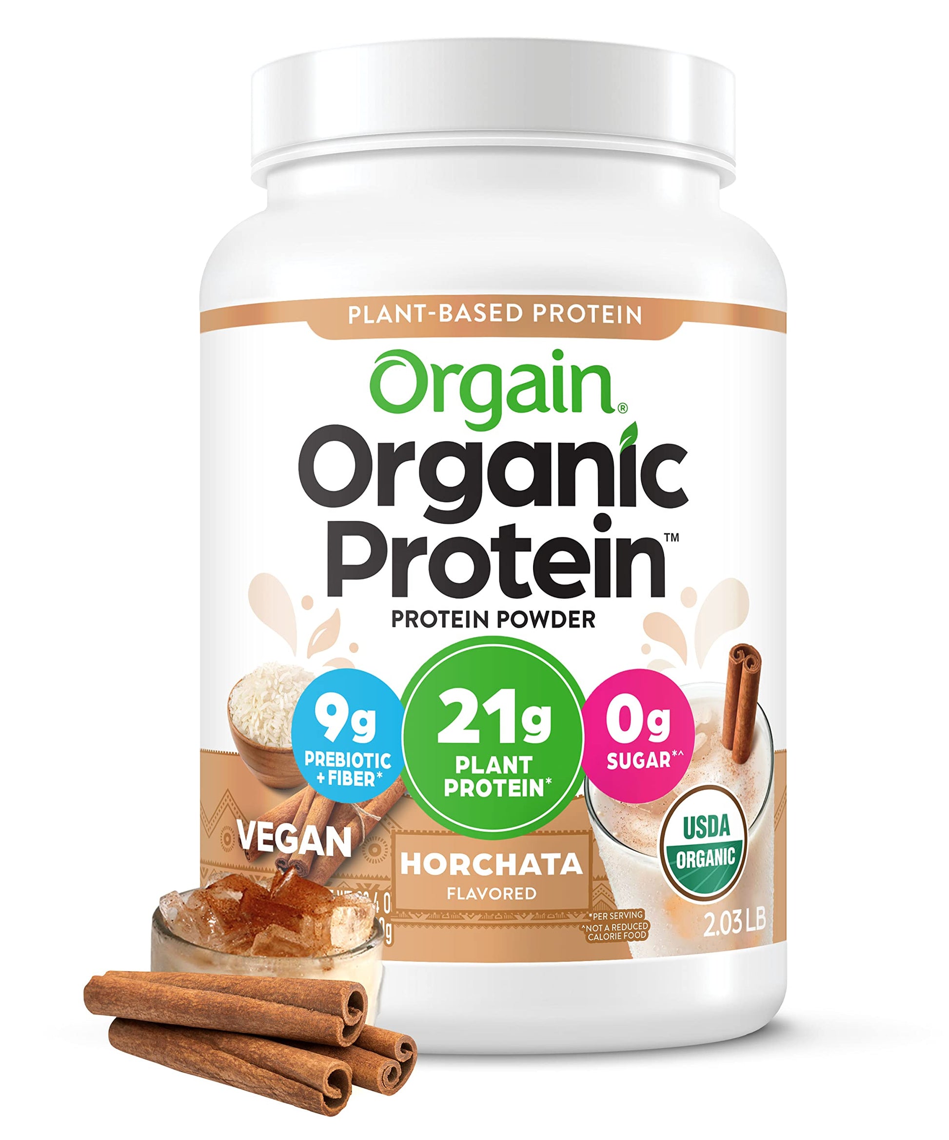 Orgain Organic Vegan Protein Powder, Horchata - 21g of Plant Based Protein, Low Net 