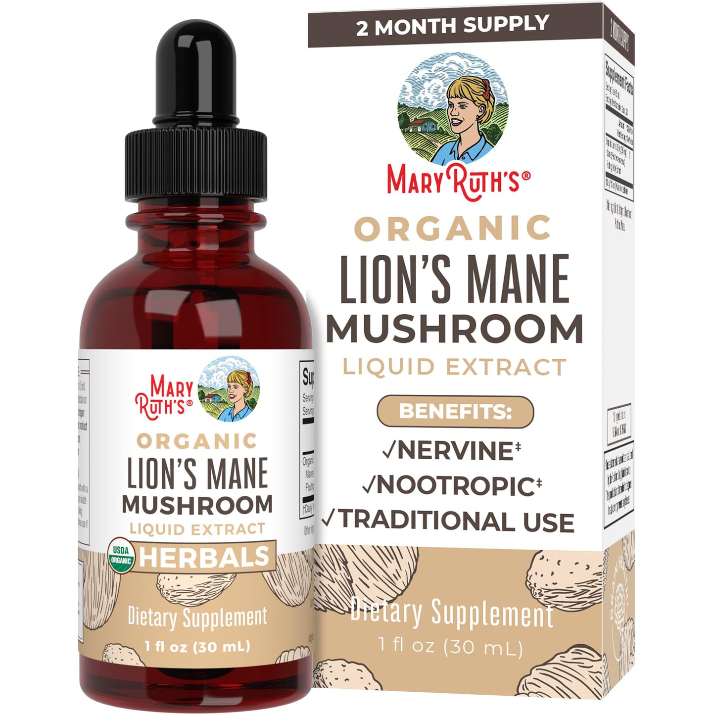 MaryRuth Organics Lions Mane Mushroom Supplement, Up to 2 Month Supply, Nootropic 