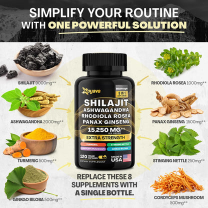 Zoyava Shilajit 9000MG Radiant Health Blend Ashwagandha 2000MG Rhodiola Rosea