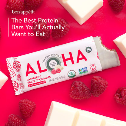 ALOHA Organic Plant Based Protein Bars | Raspberry White Chocolate | 12 Count, 1.98oz