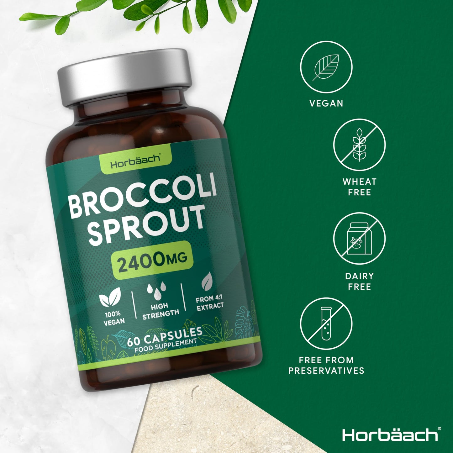 Broccoli Sprout Extract | Activated Sulforaphane Supplement | 2400mg Capsules | 60 Ct