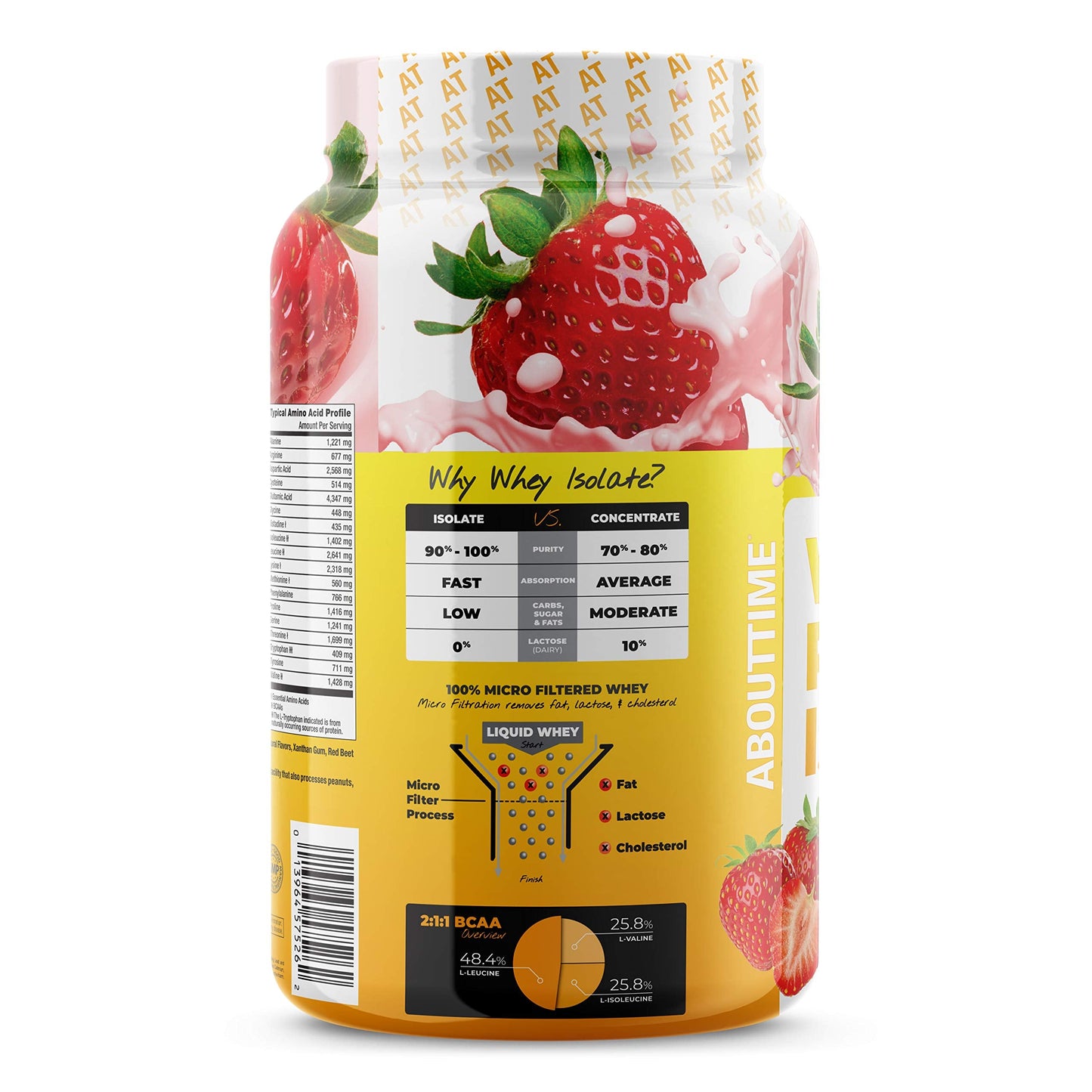 About Time Whey Protein Isolate Strawberry 2lb - 25g Protein, Non-GMO, 0g Fat, 0g Sugars