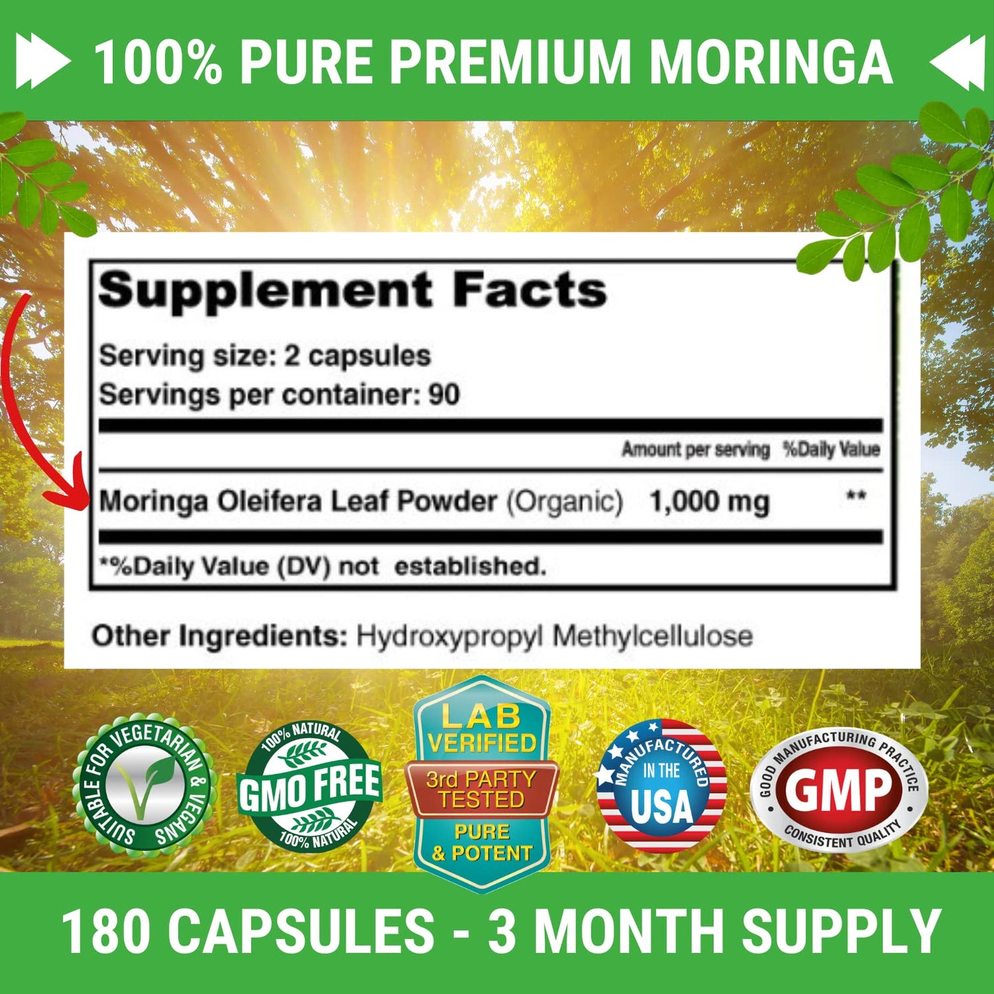 FRESH HEALTHCARE Moringa Oleifera 180 Capsules – 100% Pure Leaf Powder