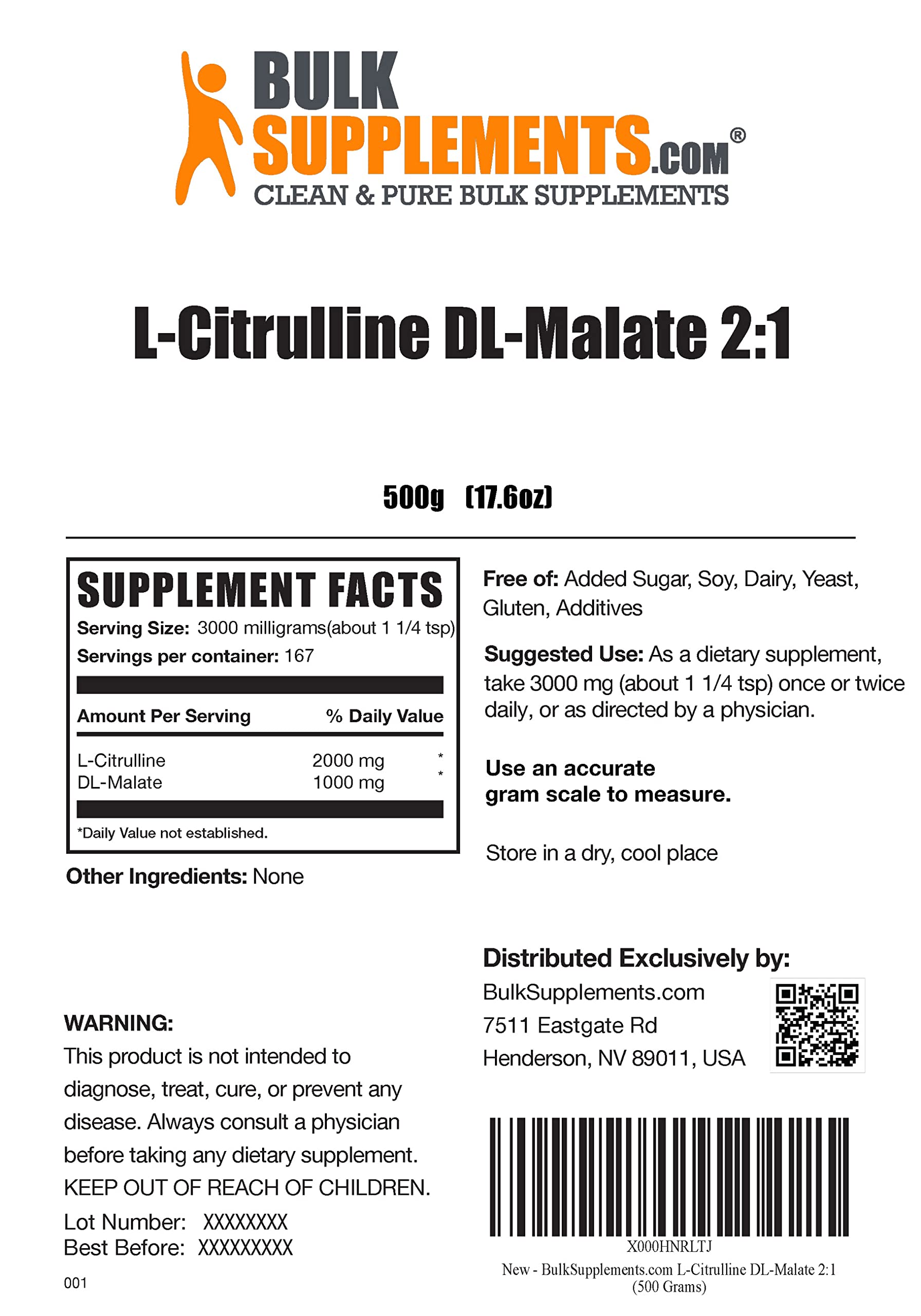 BULKSUPPLEMENTS.COM L-Citrulline DL-Malate 2:1 Powder 500g & Beta Alanine Powder 500g Bundle