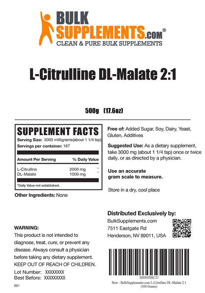 BULKSUPPLEMENTS.COM L-Citrulline DL-Malate 2:1 Powder 500g & Beta Alanine Powder 500g Bundle