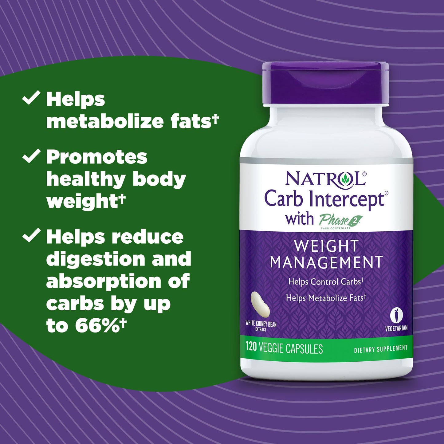 Natrol Carb Intercept Capsules with White Kidney Bean Extract - Controls Carbs, Metabolize