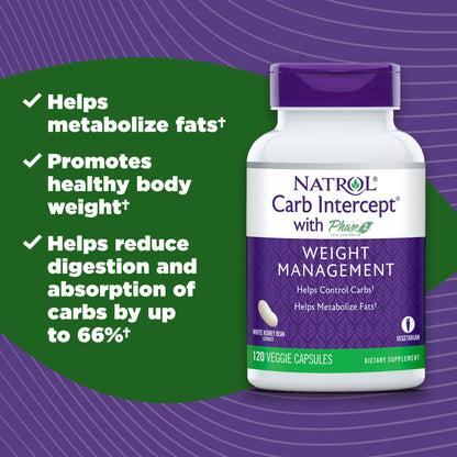 Natrol Carb Intercept Capsules with White Kidney Bean Extract - Controls Carbs, Metabolize