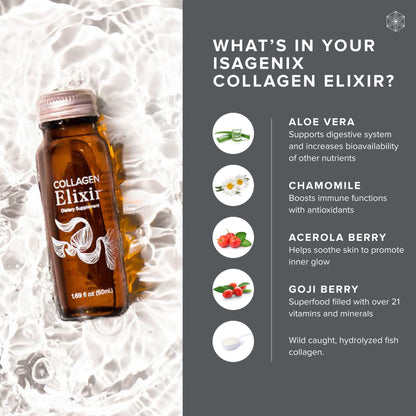 Isagenix Collagen Elixir - Collagen Drink with Marine Collagen Peptides - Liquid Collagen