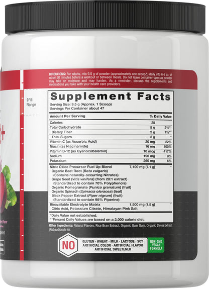 Nitric Oxide Beet Root Powder | 16 oz (454g) | Natural Mixed Berry Flavor | with Nitrates