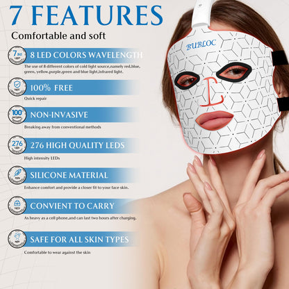 BUBLOC Red Light Therapy Mask, Led Contour Face Mask Light Therapy, 7 Color Red Light Face Mask