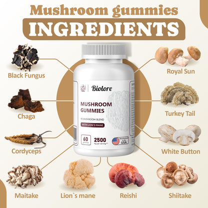 Biolore Mushroom Complex Gummies: 10 Powerful Mushrooms with Chaga, Lions Mane